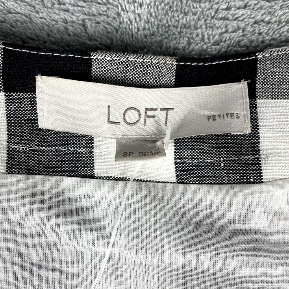 LOFT Dress Womens 8P Petite Black White Plaid Button V-Neck Checkered Casual NWT - Picture 3 of 10